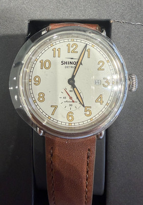 Shinola Runwell Station Agent 45mm White Dial Leather Band Watch S0120203780