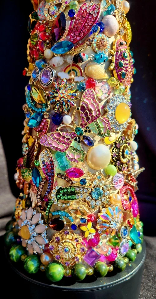 VENDIDO Árbol con Joyas "Primavera" Hecho a Mano Dorado/Multi Decoración Flores Mariposas Foto 4 de 4