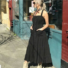 NWT Free People Catch The Breeze Maxi Dress Size XS Black Linen Blend