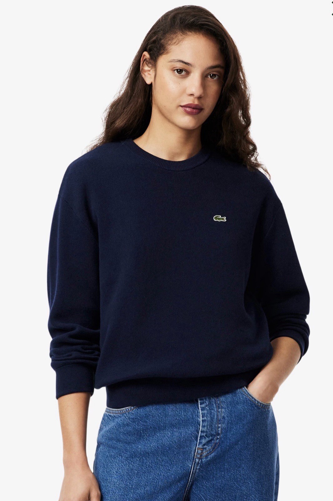 LACOSTE Relaxed Fit Wool Moss Stitch Sweater Women's Size 34/ US 2 Navy