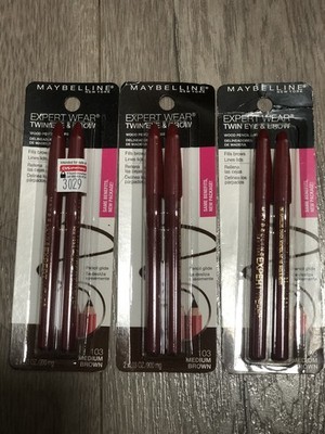 Maybelline 103 Medium Brown Twin EyeBrow Pencils New York Expert Wear Lot Of 3