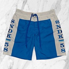 SUNDEK Costume Uomo Azzurro Bianco Scritta Ricamata Elastico Boxer Mare Taglia M