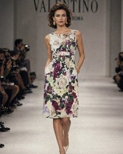 Valentino 90s Y2k Floral Bow Shift Midi Runway couture Vintage Dress 44/ US 8