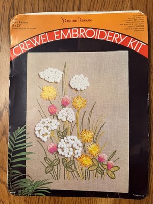 ''  VINTAGE PAULINE DENHAM'' CREWEL EMBROIDERY KIT FLORAL PICTURE