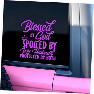 Blessed by God Spoiled by Husband Car Decal Funny Wife Mirror Stickers Jesus 