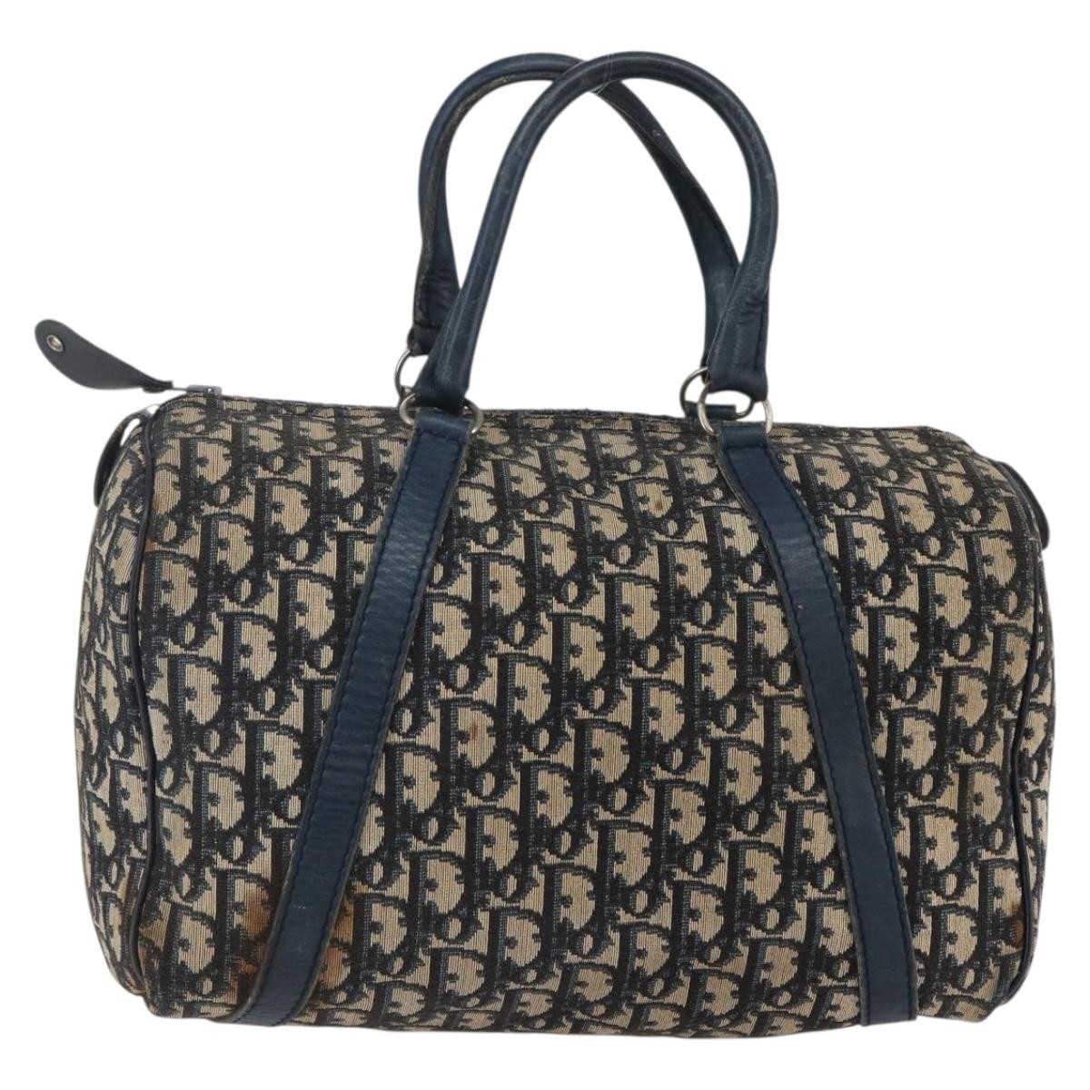 バッグ Christian Dior TROTTER MINI BOSTON BAG Christian Dior Trotter Canvas mini Boston Bag Navy Gold Auth