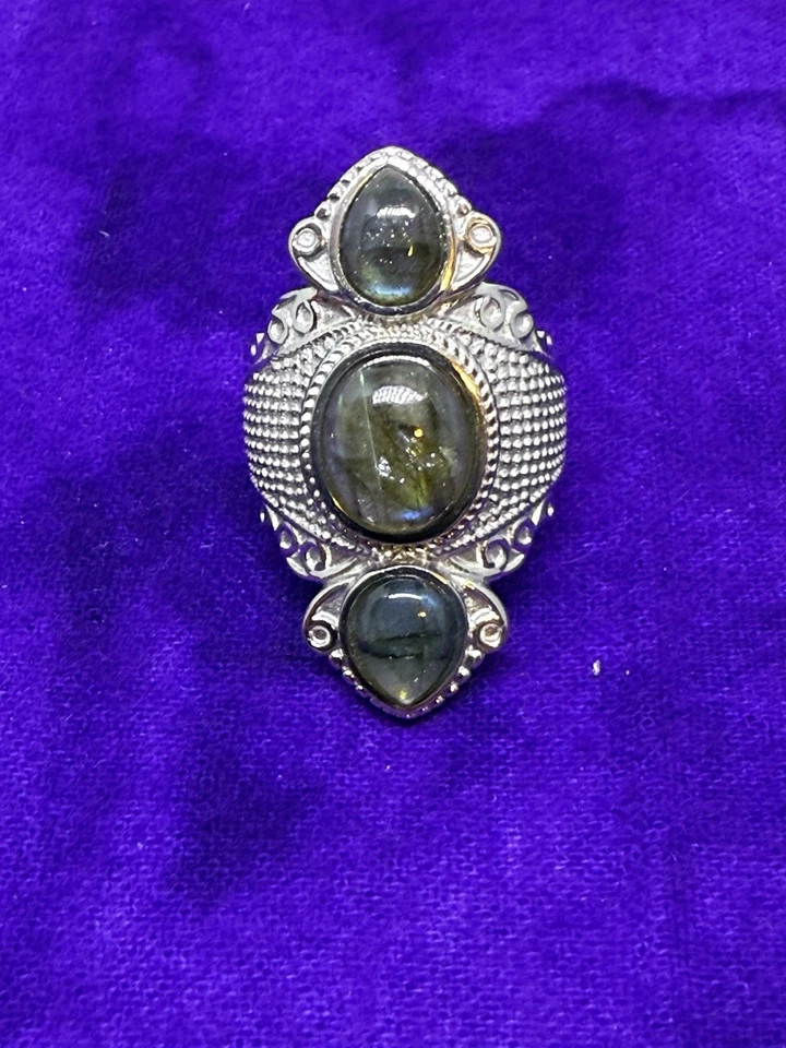 Anillo Laboradite Talla 9, azul Grn. Piedras, 1-3/4 pulg. Largo, acero inoxidable, siempre verdadero Foto 3 de 4