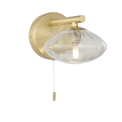 Wandleuchte Bad IP44 B: 14 cm Zugschalter Metall Glas in Messing G9 Wand Lampe - Bild 1 von 4