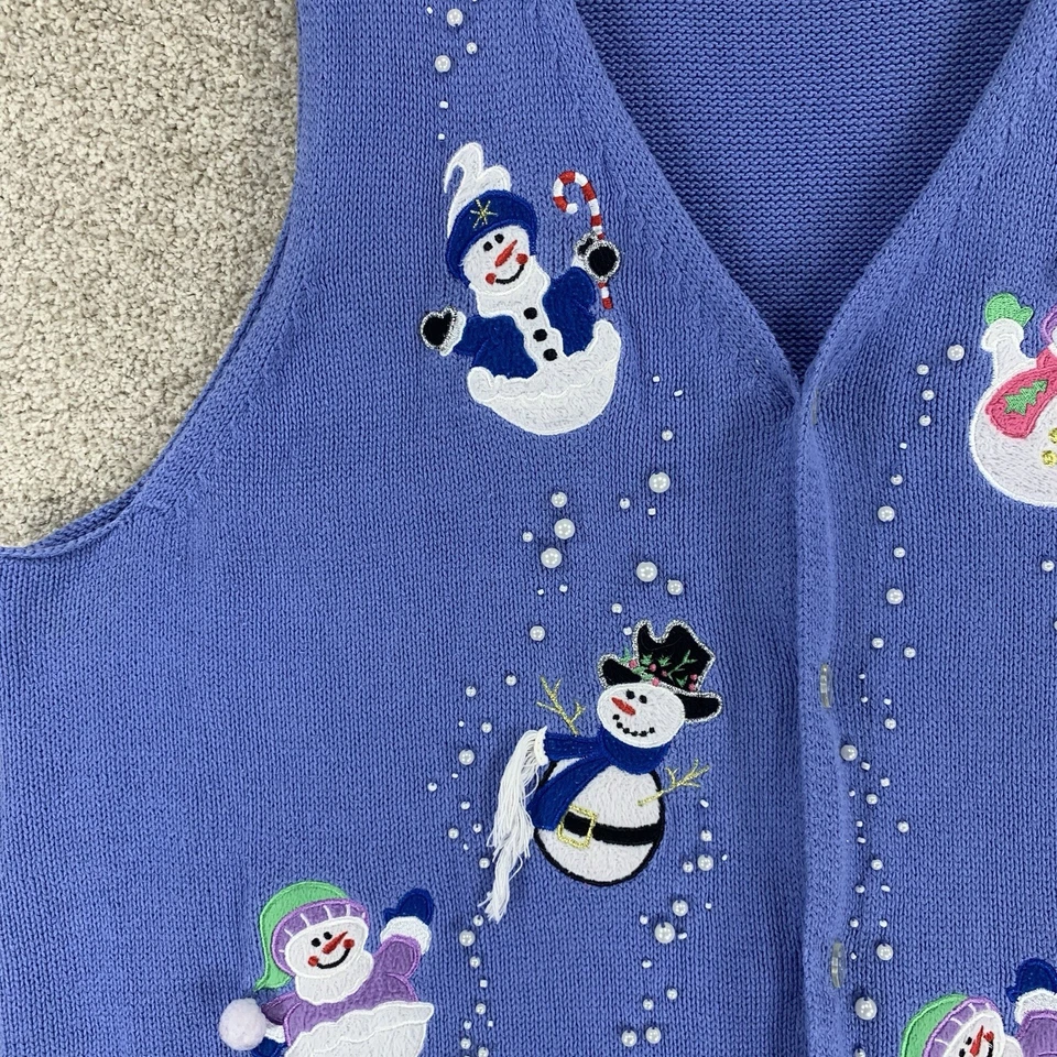 VTG 90s Quacker Factory Christmas Sweater Vest 2x Grannycore Snowman Embroidered - Image 2 of 4