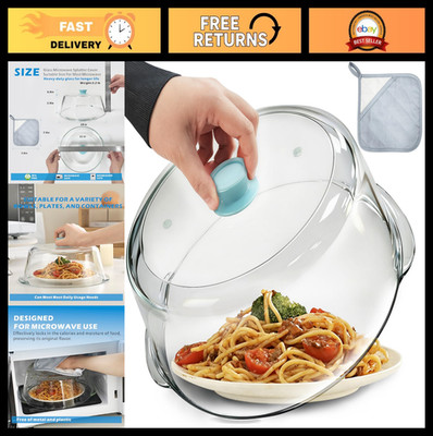 Microwave Splatter Cover - 10'' Tall Glass Lid with Vent Hole, BPA Free, Dishwash