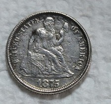 1875 CC Seated Liberty Dime. Mintmark Above Bow. EST. About Uncirculated 50. M59