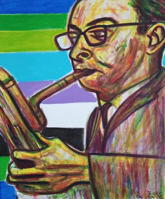 PEPPER ADAMS BARITONE SAXOPHONE JAZZ ACRYLIC PAINTING 20''×24''