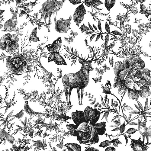 Black and White Peel and Stick Wallpaper Removable Floral Wallpaper Wild Anim...