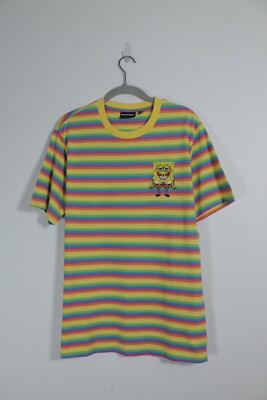 Nickelodeon Shirt Mens Sz S Small Spongebob Short Sleeve Striped Cotton