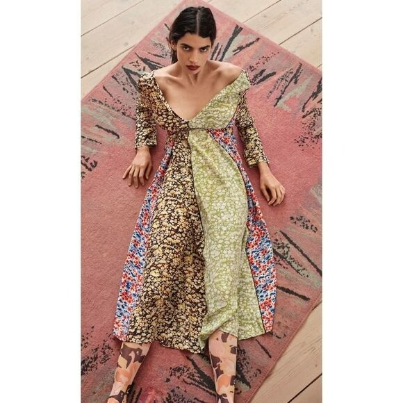 NWT Stine Goya 100%silk Maca Paneled midi dress