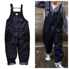 Men Denim Pants Bib and Brace Overalls Pockets Cargo Dungarees Suspender Jeans