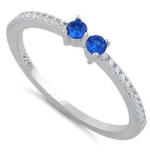  NEW Sterling Silver Twin Round Cut Blue Spinel CZ Ring, Stamped 925 