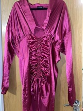 PrettyLittleThing Pink Satin Rushed Dress Uk 18