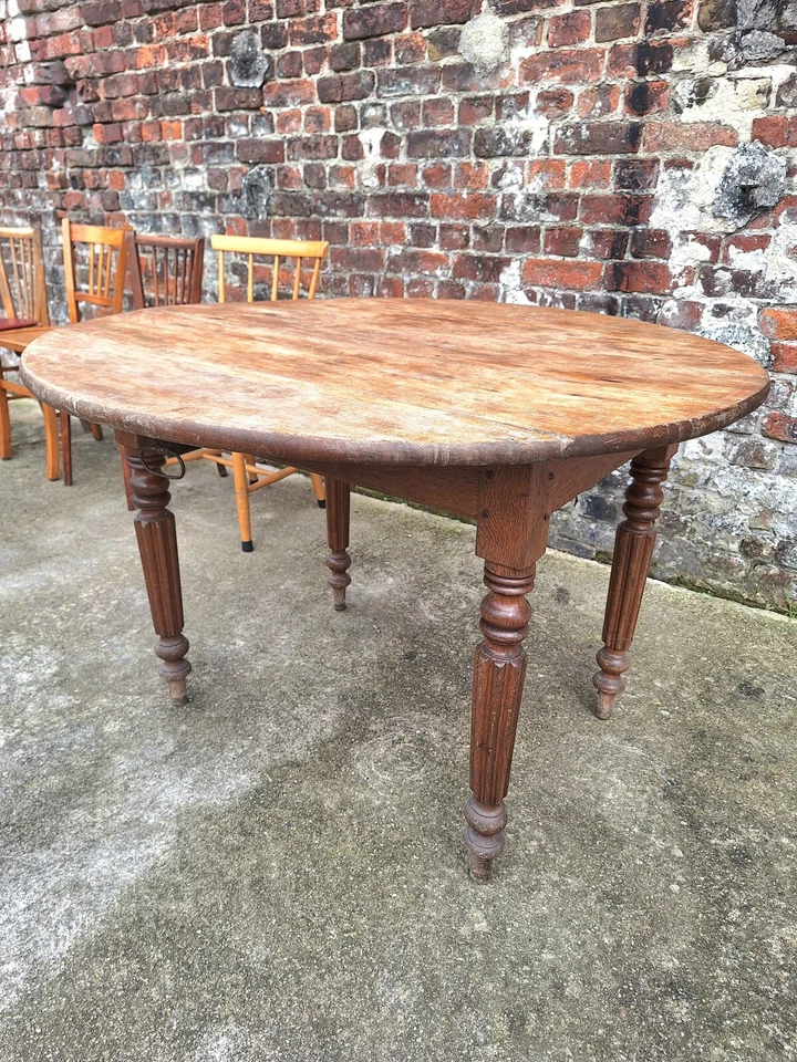 Table ronde ancienne de ferme, meuble vintage modulable - Photo 4/4