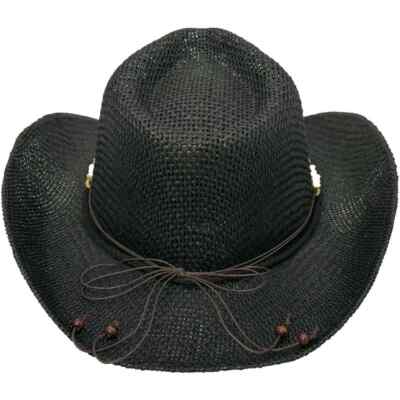 5916 Men Women Cowgirl Straw Western Cowboy Hat (bead-black) Straw Cowboy Hat for Women with Beaded Trim and Shapeable  main image 4
