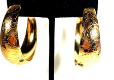 Vintage Gold Color Etched Design 2" Large Hoop Pierced Earrings