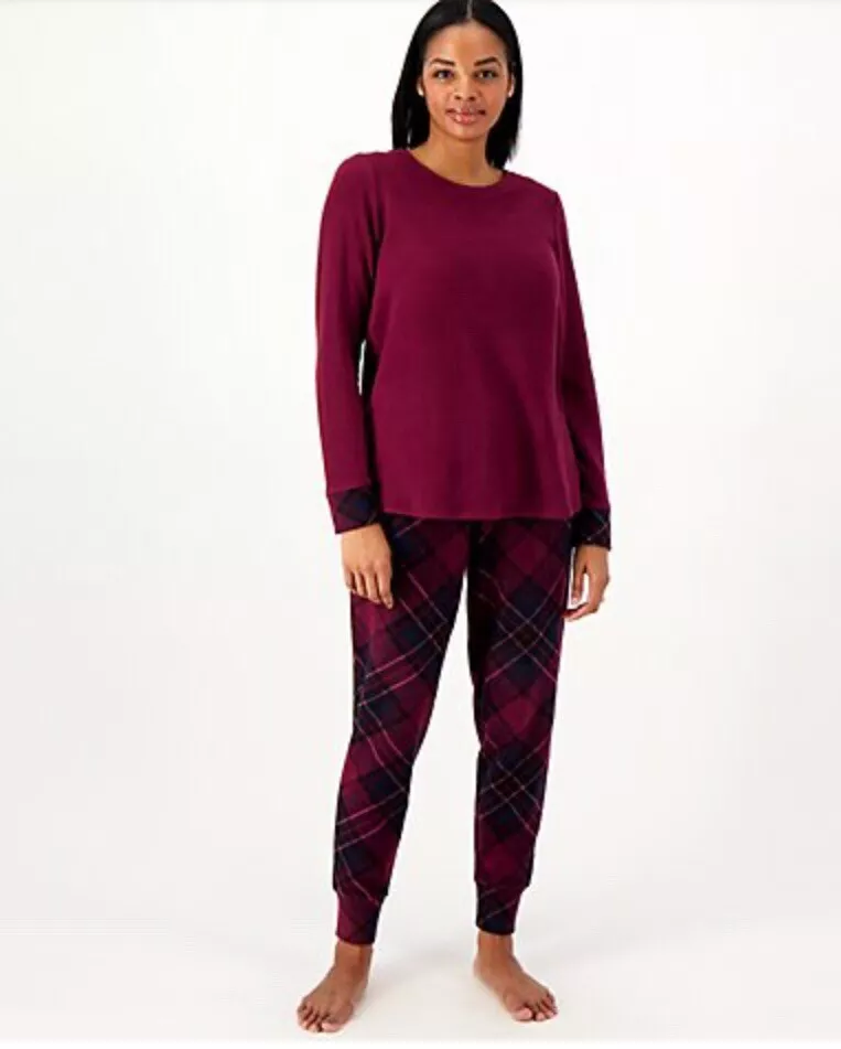 Cuddl Duds Fleecewear with Stretch Petite Jogger Pajama Set Grape