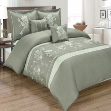 5pc Gray Floral Embroidered 300TC 100 Cotton Duvet Set King Cal King