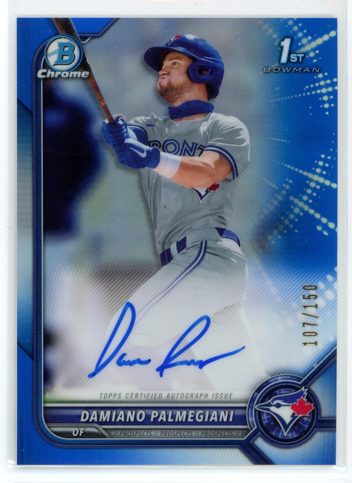 DAMIANO PALMEGIANI 2022 Bowman Chrome 1st Blue Refractor Auto #/150 Blue Jays RC