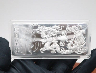 Reines 999 Feinsilber Invest Dragon Phoenix Lucky Silver Oblong Collection /100g 