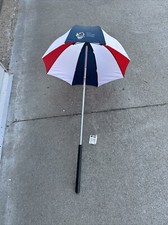Vintage Leighton Golf Umbrella Red White Blue Nylon Umbrella Gold Bag Caddy