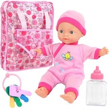 Click N' Play Baby Girl Doll 12 WIth Take Along Pink Doll Backpack Carrier And