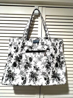 Bella Russo Tote Bag Purse Black/White Floral Reversible NEW