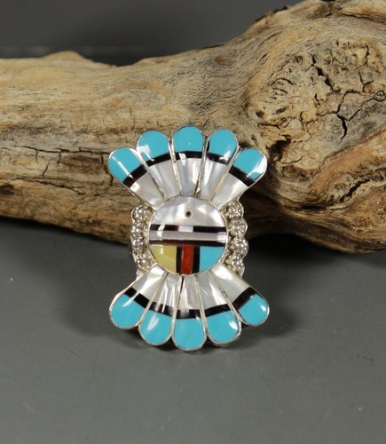 Zuni Inlay Turquoise Ring sz 8 SunFace Esther Niiha - Picture 5 of 6