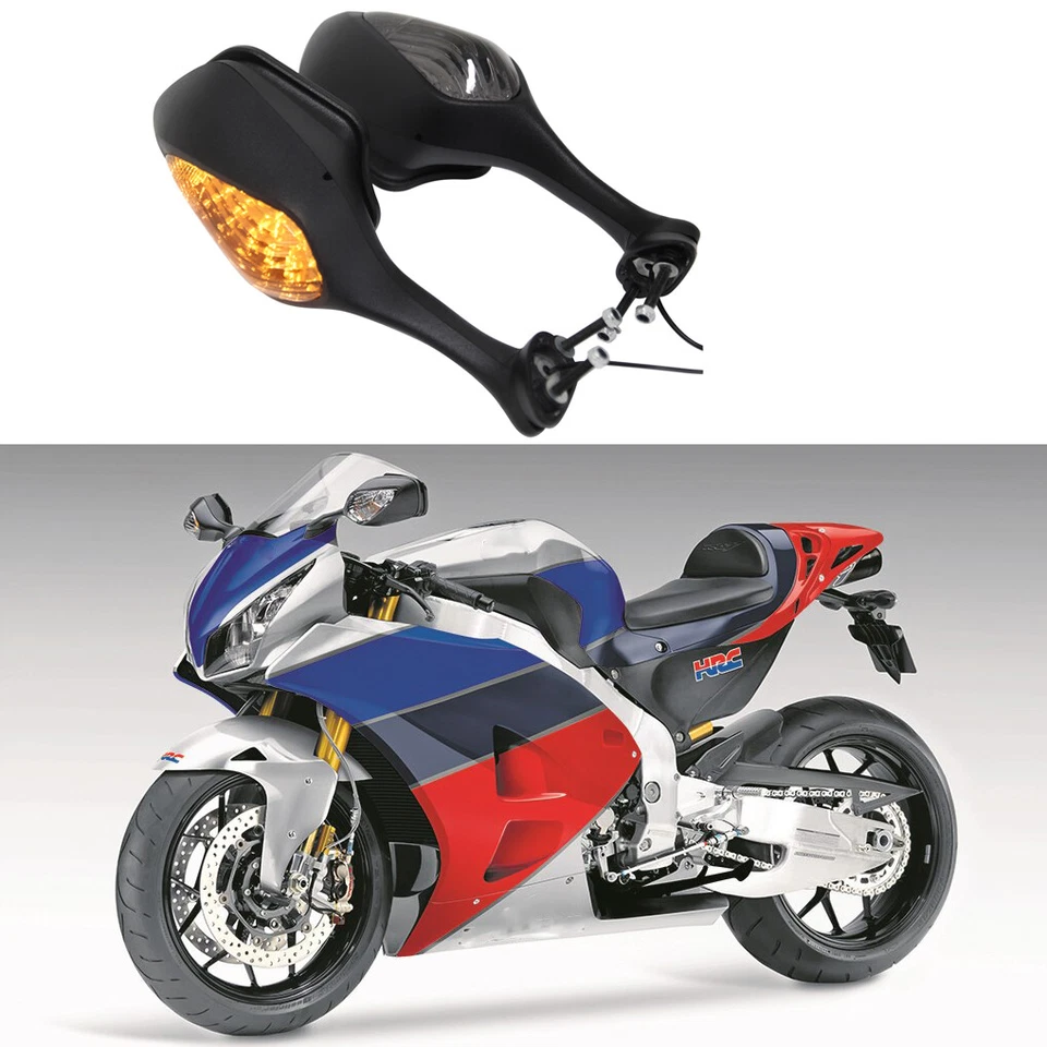 For 2008-2012 Honda CBR1000RR LED Turn Signal Rearview Wing Mirrors Amber Black - Image 3 of 4