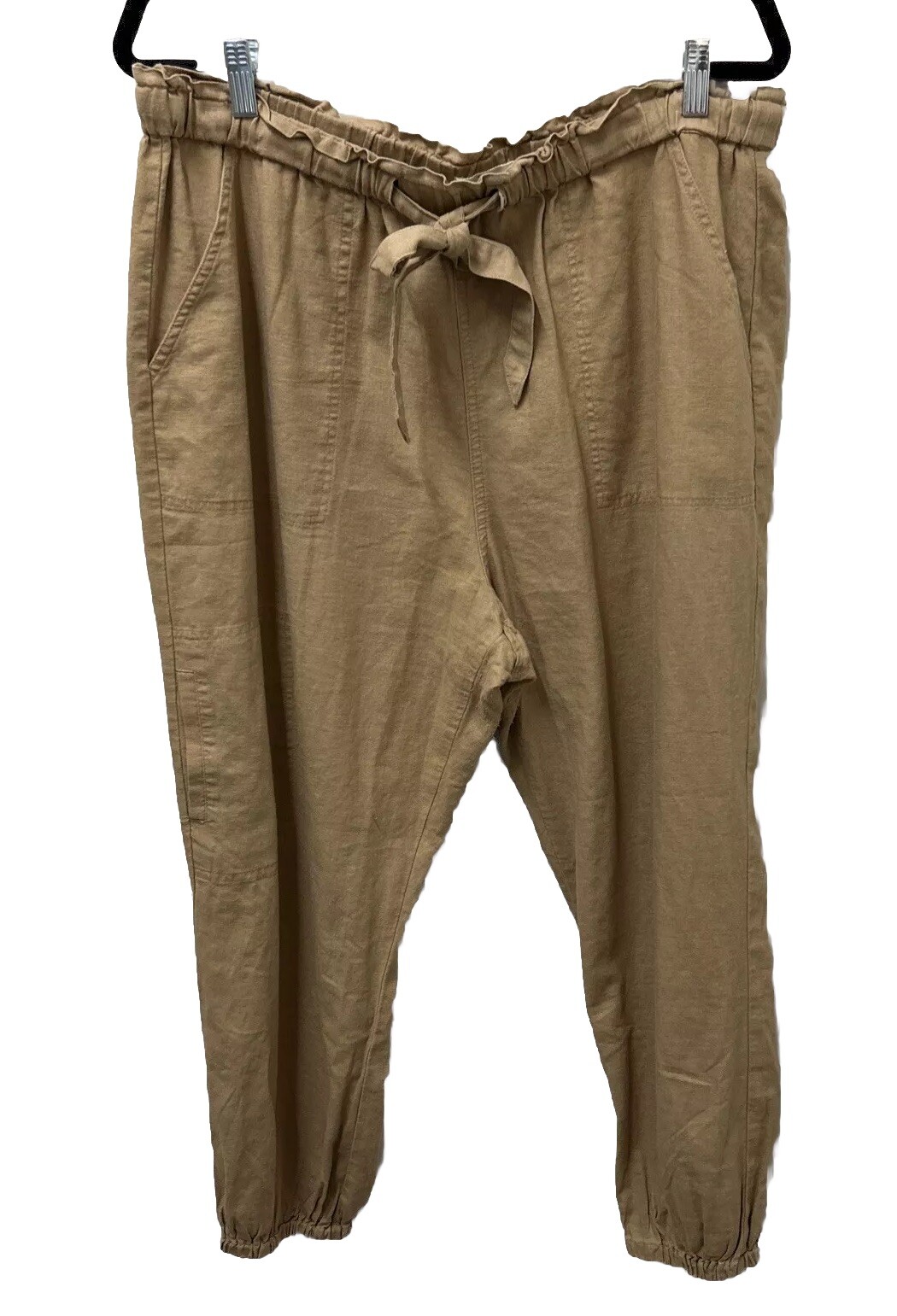 Mason & Belle Womens Joggers XXL Tan Tie Waist Belted Utility Linen Blend