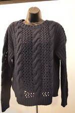 Sandro Paris Navy Blue Cable Knit Lambswool S...