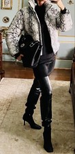 Nwt Gray Ivory Snakeskin Faux Leather Quilted Puffer Jacket Size L $400