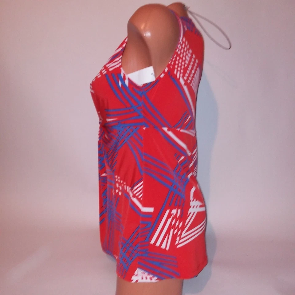 Camiseta sin mangas Attention para mujer mediana roja azul blanca elástica sin mangas reunida Foto 3 de 4