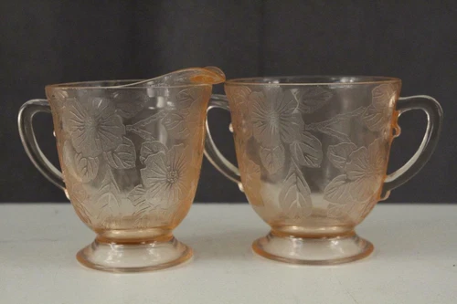Vintage Pink Depression Glass MacBeth Evans DOGWOOD Pattern Creamer & Sugar
