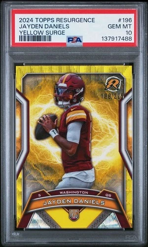 JAYDEN DANIELS 2024 TOPPS RESURGENCE Rookie RC YELLOW SURGE /225 PSA 10 🔥