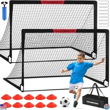 Ultimate Soccer Goal Set: 2 Portable 6'x4' Nets, Ball & Cones for Kids' Training