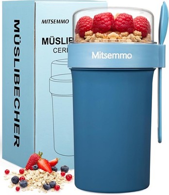 Cereal Cup to Go 760 ml + 230 ml, Yoghurt Cup to Go with Spoon, Cereal Cup to...