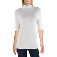 Anne Klein Women's Half-Sleeve Turtleneck Top in White