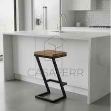 Sgabello Artigianale in Ferro Seduta in Legno - Design Industriale Nero Robusto