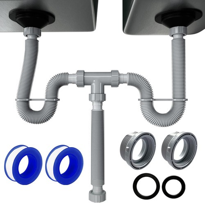 #ad Double Sink Drain Pipe Kit 1 1 2quot; Flexible Drain Pipe 11quot; 31.5quot; $19.79