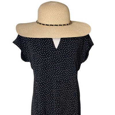 Coastal Boho Wide Brim Straw Sun Hat Gold Chain Tan OS