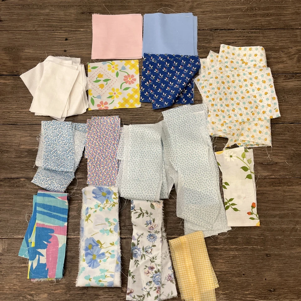 Vintage gemischtes Set Stoff Quilt Stücke Blumen Baumwolle Blumen Reste verschiedene Pastelltöne