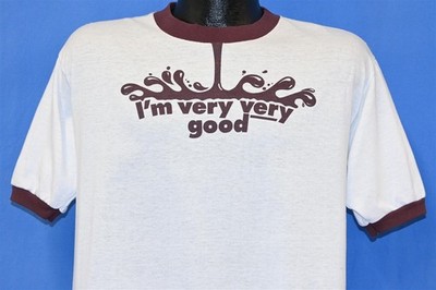 vintage 80s HERSHEYS SYRUP CHOCOLATE IM VERY GOOD RINGER WHITE t-shirt LARGE L