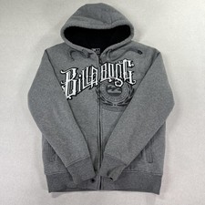 Vintage Billabong Hoodie Mens L Gray Sherpa Lined Full Zip Fleece Chest Logo Y2K