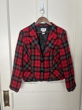 Vintage Pendleton Wool Tartan Plaid Blazer Womens Size 16 Red Classic Holiday